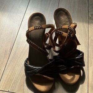 Furla Studded Strappy suede and leather Brown and Black Sandals